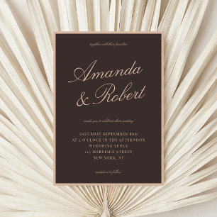 Elegant Calligraphy Brown Old Money Wedding Invitation