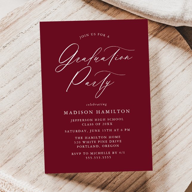 Elegant Calligraphy Burgundy Graduation Party Invitation (Creator Uploaded)