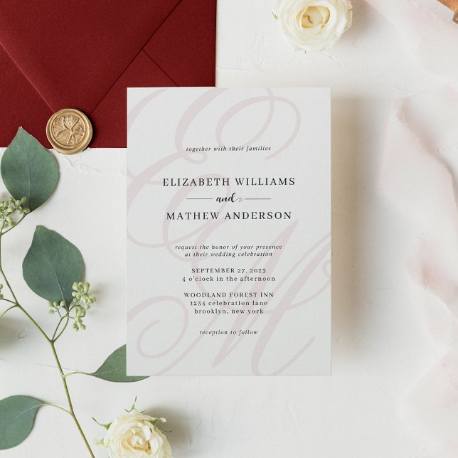 Elegant Calligraphy Burgundy Monogram Wedding Invitation (Creator Uploaded)