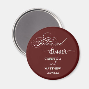 Elegant Calligraphy Burgundy Rehearsal Dinner Magnet