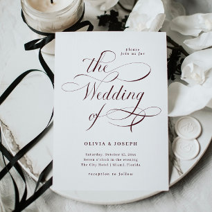 Elegant Calligraphy   Burgundy Wedding Invitation