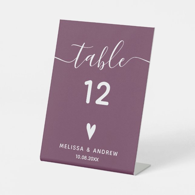 Elegant Calligraphy Burgundy Wedding Table Number Pedestal Sign (Front)