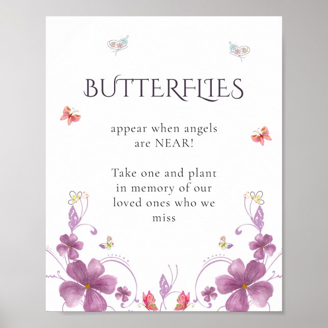 Elegant Calligraphy Butterflies In Loving Memory Poster (Front)