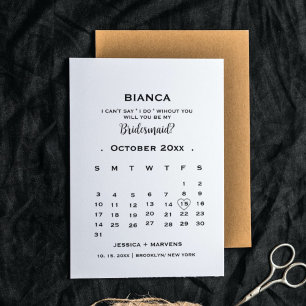 Elegant calligraphy calendar bridesmaid proposal