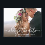 Elegant Calligraphy Change The Date New Date Postcard<br><div class="desc">Modern Elegant Calligraphy Script Change The Date Wedding Postponed Couple Photo Postcard</div>