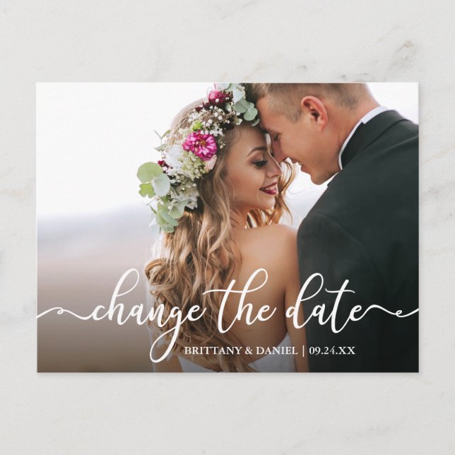 Elegant Calligraphy Change The Date New Date Postcard (Front)