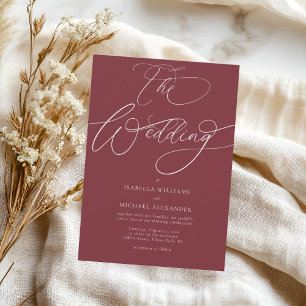 Elegant Calligraphy Cherry Red Wedding Invitation
