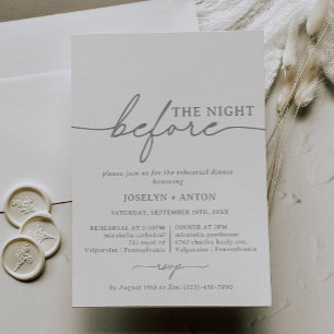 Elegant Calligraphy Chic Grey The Night Before Invitation