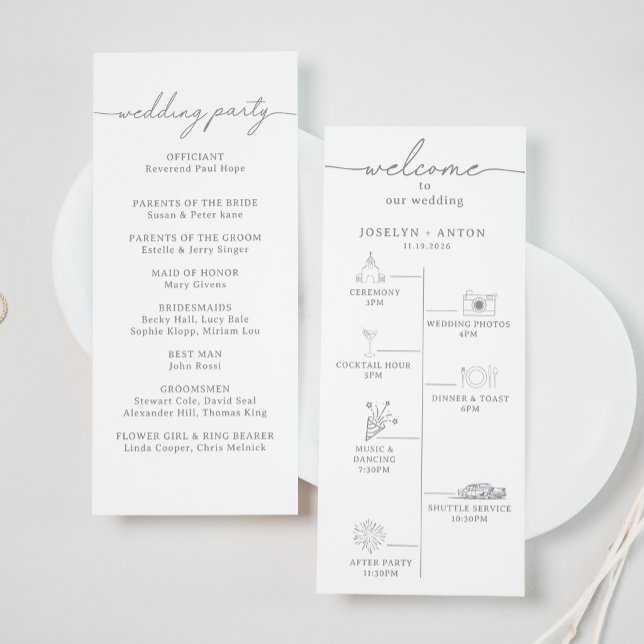 Elegant Calligraphy Chic Grey Timeline Wedding Program (Creator Uploaded)