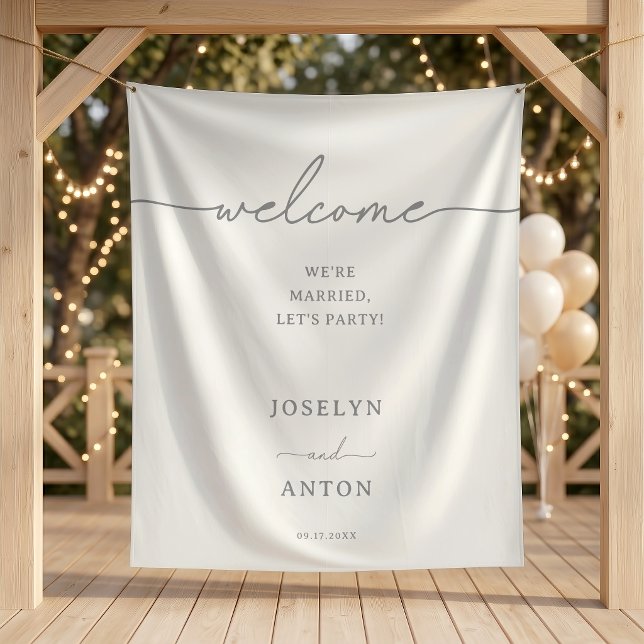 Elegant Calligraphy Chic Grey Wedding Welcome Tapestry (Creator Uploaded)