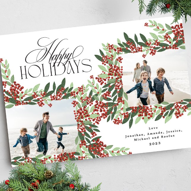 Elegant Calligraphy Christmas Photo Happy Holiday Card (Creator Uploaded)