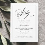 Elegant Calligraphy Classic 60th Birthday Party Invitation<br><div class="desc">Plan an elegant 60th birthday celebration with this classic white party invitation featuring lovely calligraphy script spelling out "Sixty" in formal style. This tasteful gender-neutral invitation has a double lined frame in subtle silver-grey surrounding your text. Personalize the easy-to-use text template with your event details. For your convenience, this invitation...</div>