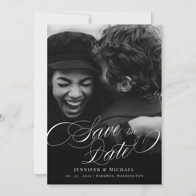 Elegant Calligraphy Classic Wedding Save The Date (Front)