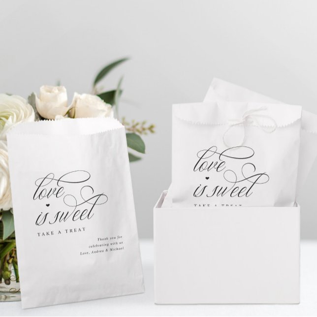 Elegant Calligraphy Classy Luxury Wedding Favour Bag (Elegant Wedding Favor Bags - Wedding Candy Bags - Luxury Calligraphy Script Fancy Heart)