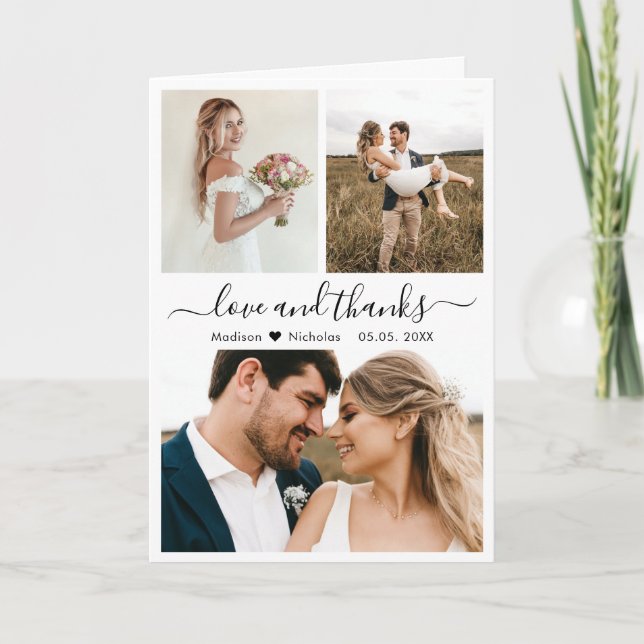 Elegant Calligraphy Collage Wedding Thank You  Card (Front)