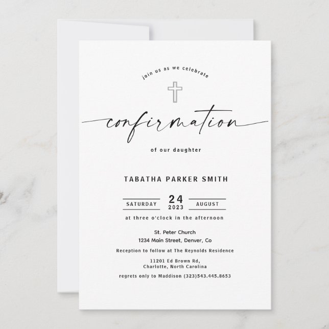 Elegant Calligraphy Confirmation Invitation (Front)