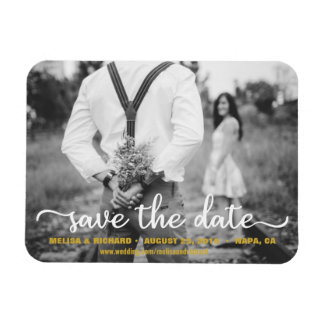 Elegant Calligraphy Couple Photo Save The Date Magnet
