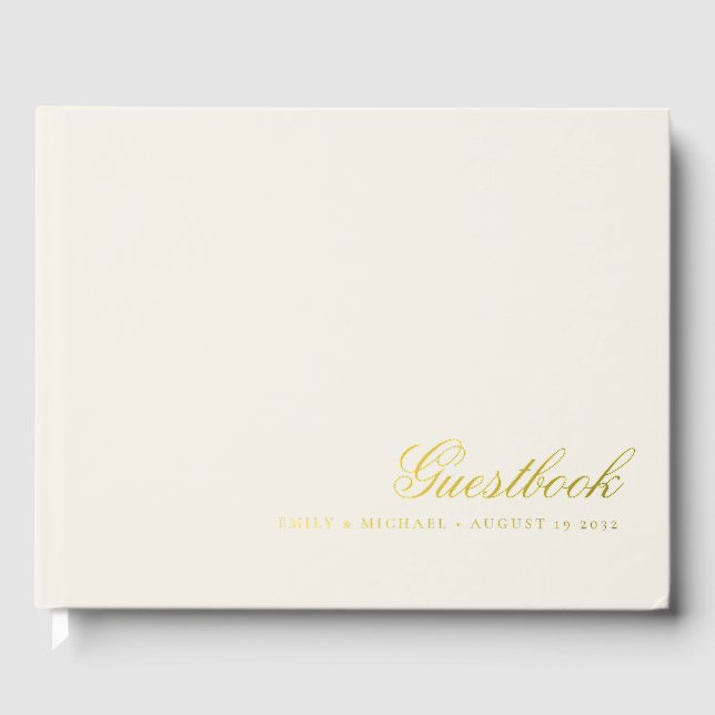Elegant Calligraphy Cream White Gold Foil Wedding  Guest Book (Front)