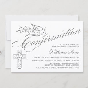 Elegant Calligraphy Cross and Dove Confirmation Invitation