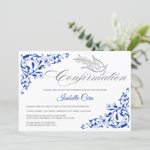 Elegant Calligraphy Cross and Dove Confirmation Invitation