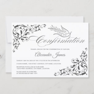 Elegant Calligraphy Cross and Dove Confirmation Invitation