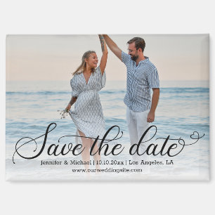 Elegant Calligraphy Custom Photo Save the Date Magnet