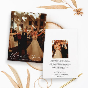 Elegant Calligraphy Custom Wedding Photo Thank You Card
