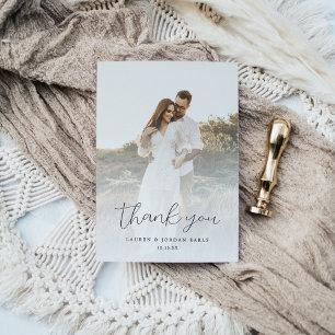 Elegant Calligraphy Custom Wedding Photo Thank You Card