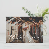 Elegant Calligraphy Custom Wedding Photo Thank You Card (Standing Front)