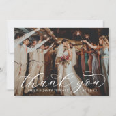 Elegant Calligraphy Custom Wedding Photo Thank You Card (Front)
