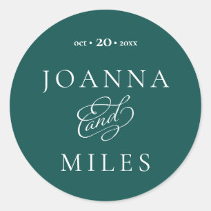 Elegant Calligraphy Dark Teal Simple Classic Round Sticker