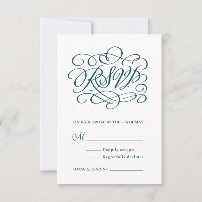 Elegant Calligraphy Deep Teal Vertical RSVP (Front)