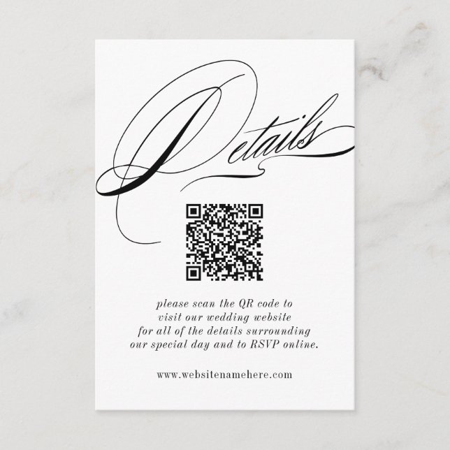 Elegant Calligraphy Details QR Code Enclosure Card (Front)