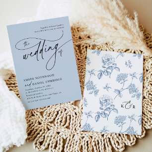 Elegant Calligraphy Dusty Blue Monogram Wedding Invitation