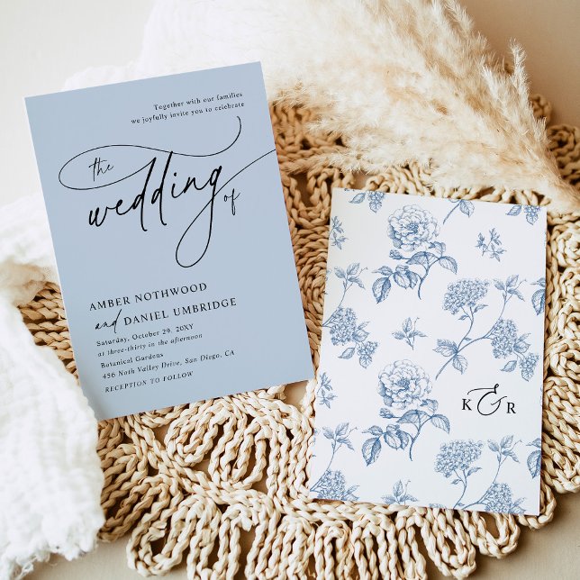 Elegant Calligraphy Dusty Blue Monogram Wedding Invitation (Creator Uploaded)