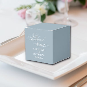 Elegant Calligraphy Dusty Blue Rehearsal Dinner Favor Box