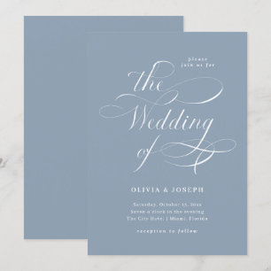 Elegant Calligraphy   Dusty Blue Wedding Invitation