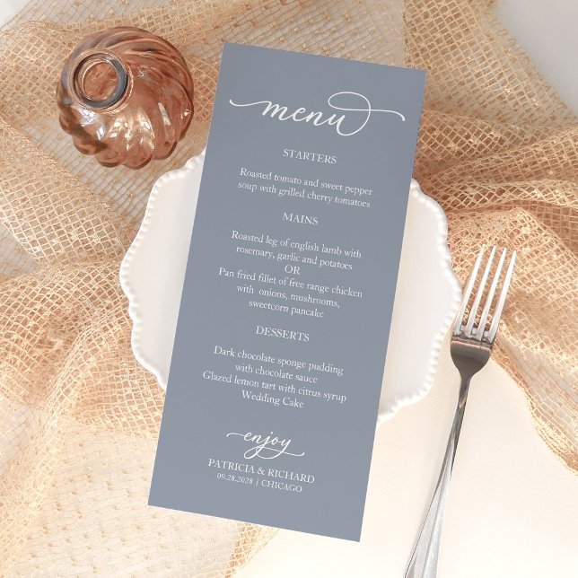 Elegant Calligraphy Dusty Blue Wedding Menu (Creator Uploaded)