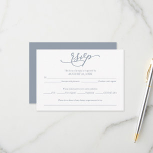 Elegant Calligraphy Dusty Blue Wedding RSVP Card