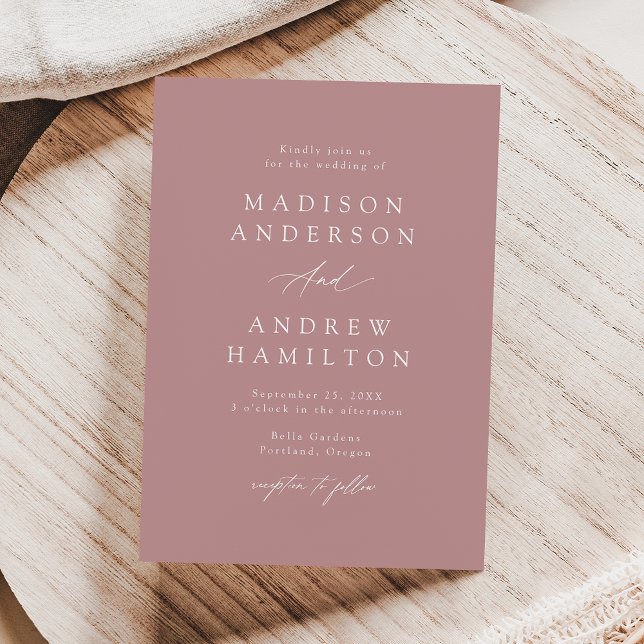 Elegant Calligraphy Dusty Rose Wedding Invitation (Creator Uploaded)