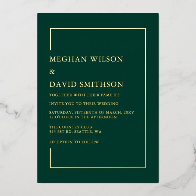 Elegant Calligraphy Emerald Green Gold Wedding   (Front)