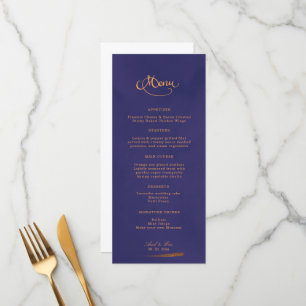 Elegant Calligraphy Emerald Purple & Gold Wedding Menu