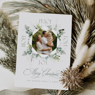 Elegant Calligraphy Eucalyptus Holiday Photo Card