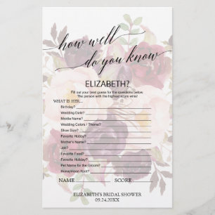 Elegant Calligraphy Faded Floral Bridal Game