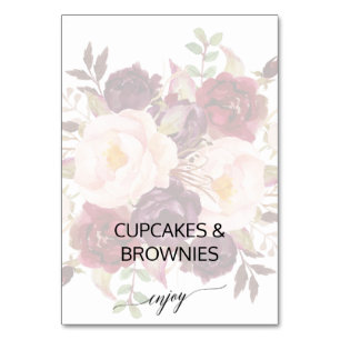 Elegant Calligraphy   Faded Floral Buffet Labels Table Number