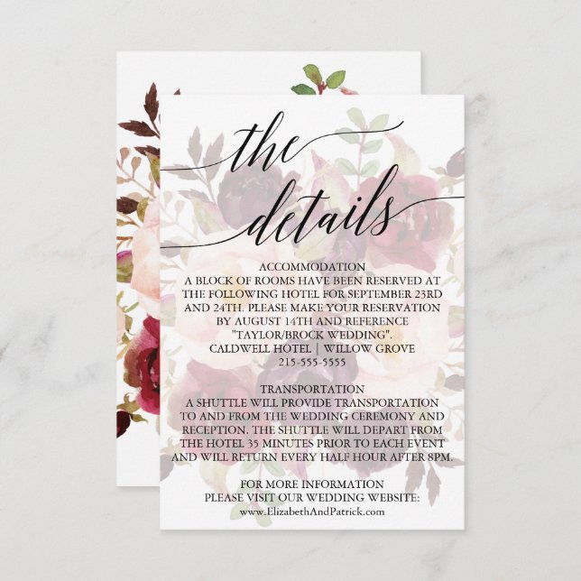 Elegant Calligraphy | Faded Floral Details Card (Front/Back)