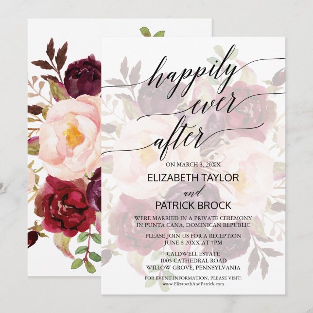 Elegant Calligraphy | Faded Floral Elopement Invitation (Front/Back)