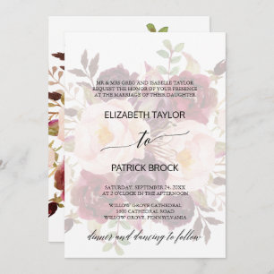 Elegant Calligraphy   Faded Floral Formal Wedding Invitation