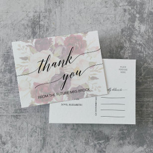 Elegant Calligraphy   Faded Floral Thank You Postcard