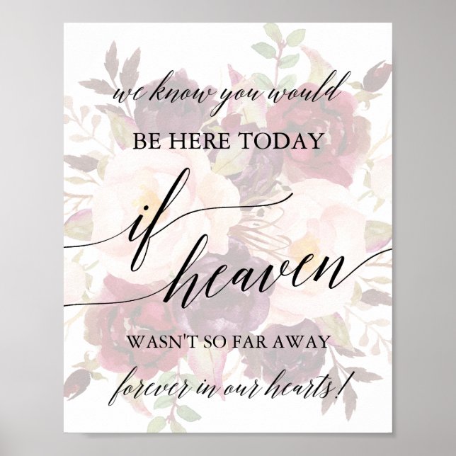 Elegant Calligraphy Faded Floral Wedding Memorial Poster (Front)